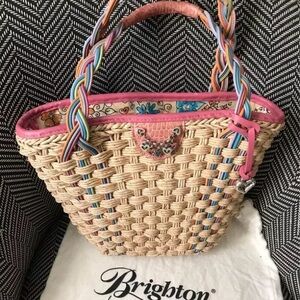 Brighton Vienna Spring Purse Straw Pink Leather Floral